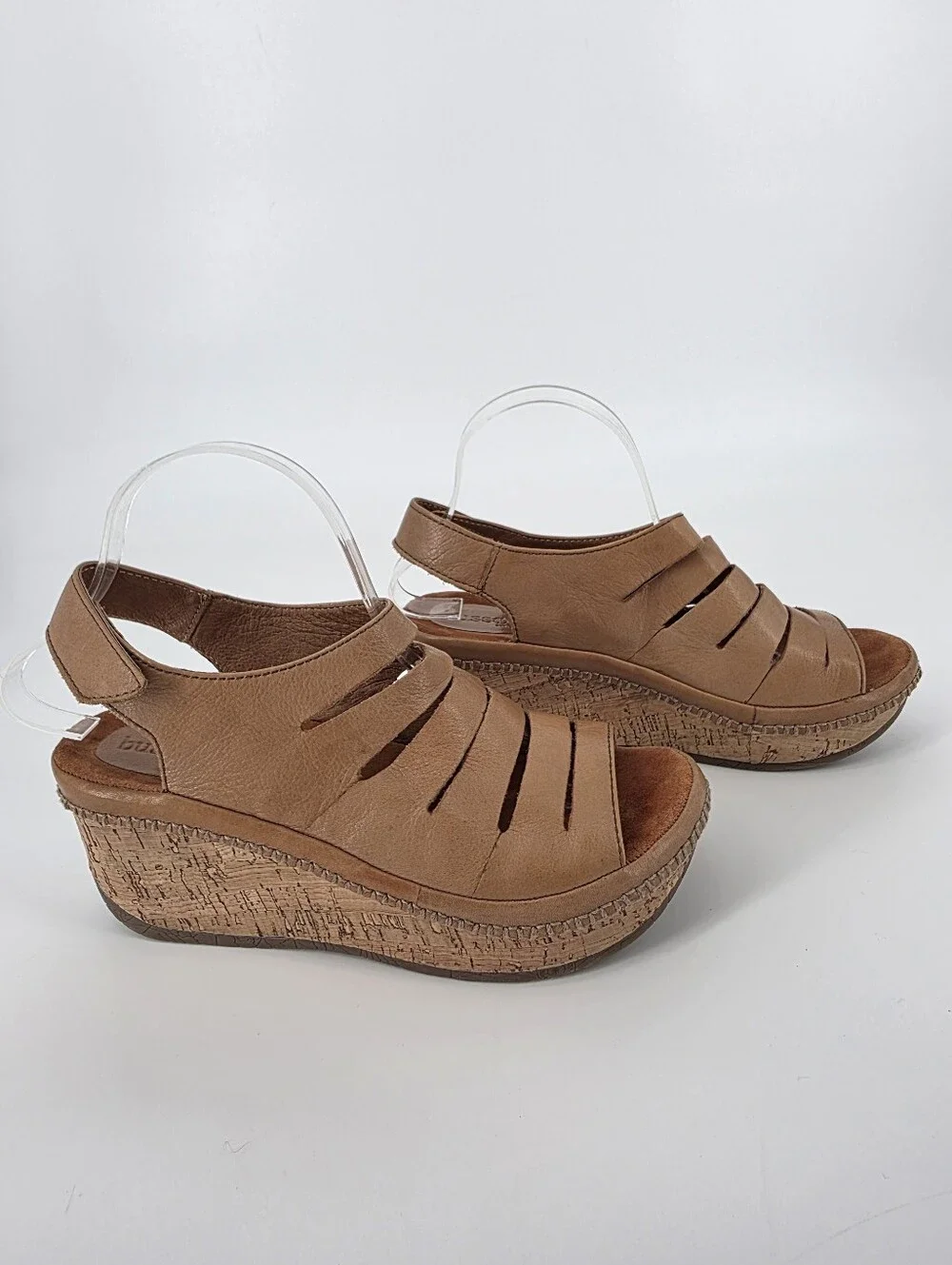 Bussola Formentera Toffee Leather Cork Wedge Sandals, Sz 40